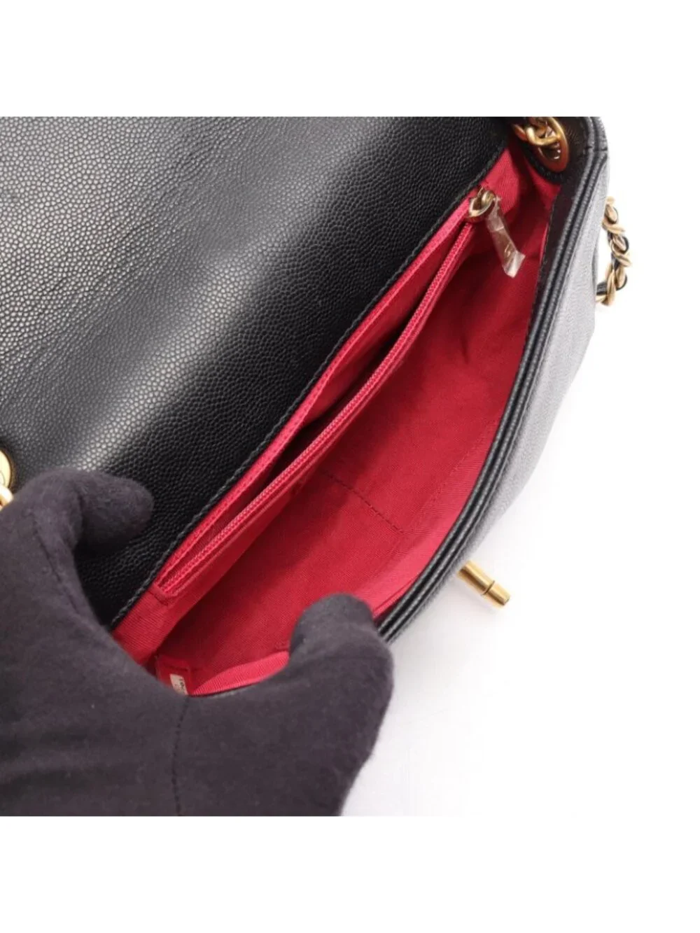 Chanel Shoulder Bag Quilted Full Flap 2-Way Black Caviar Leather Mini Chain